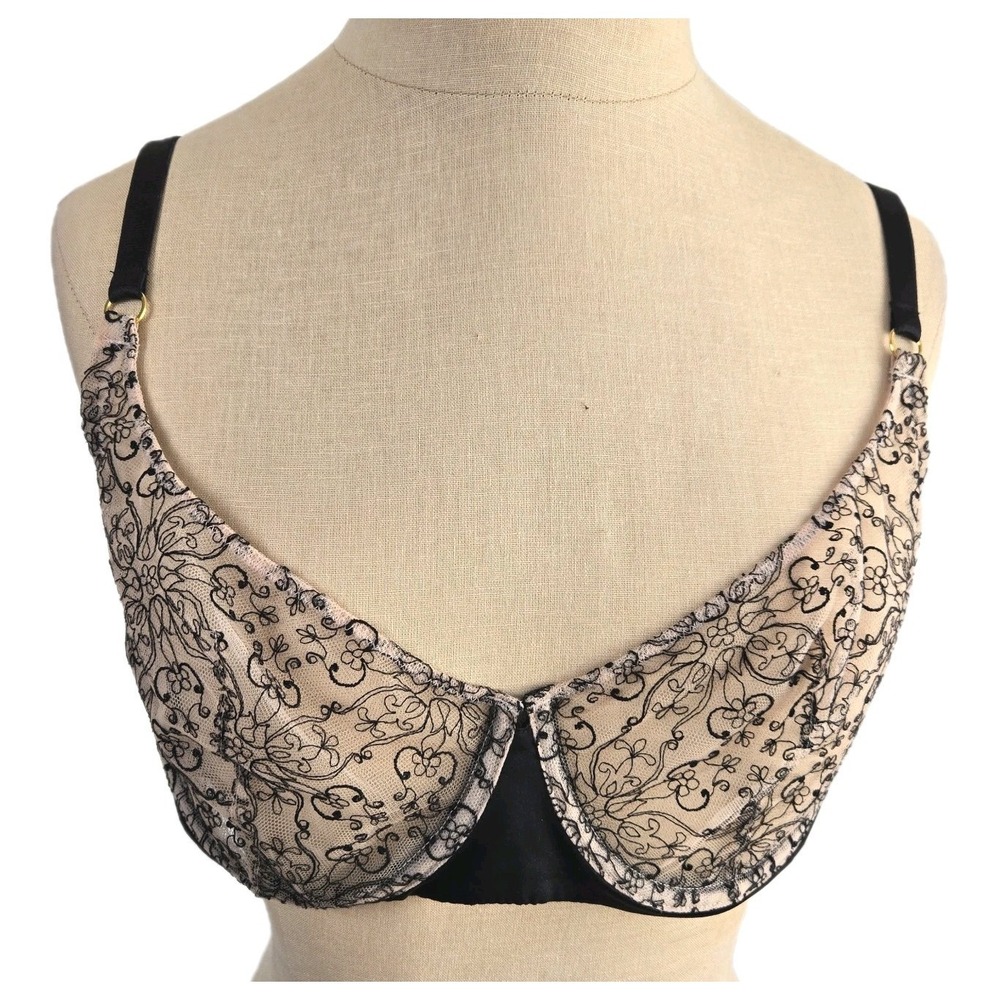 Victoria's Secret Very Sexy Black‎ Unlined Demi Bra 36DD Floral Lace Lingerie